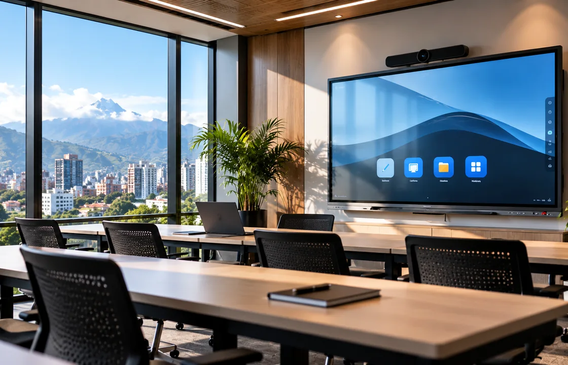 Aula contemporánea equipada con pantalla interactiva